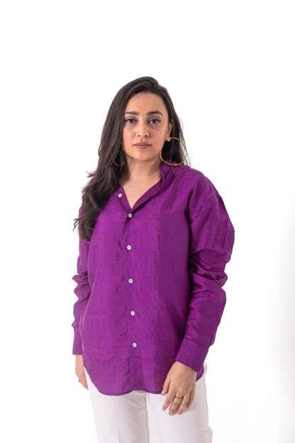 Dark Purple Mulberry Silk Shirt in Full Sleeves