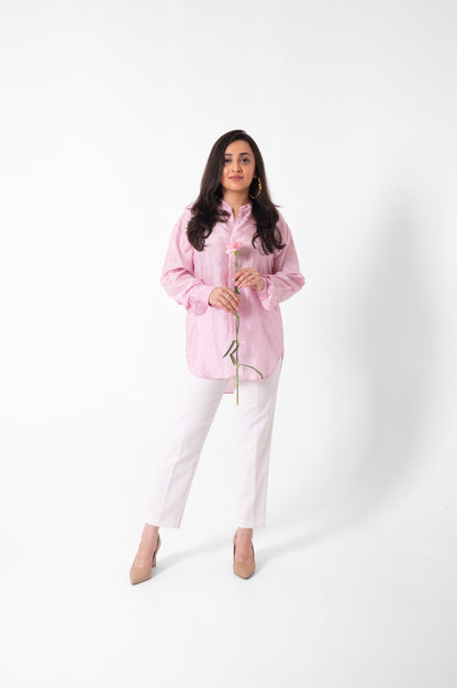 Blush Pink Mulberry Silk Shirt in Full Sleeves