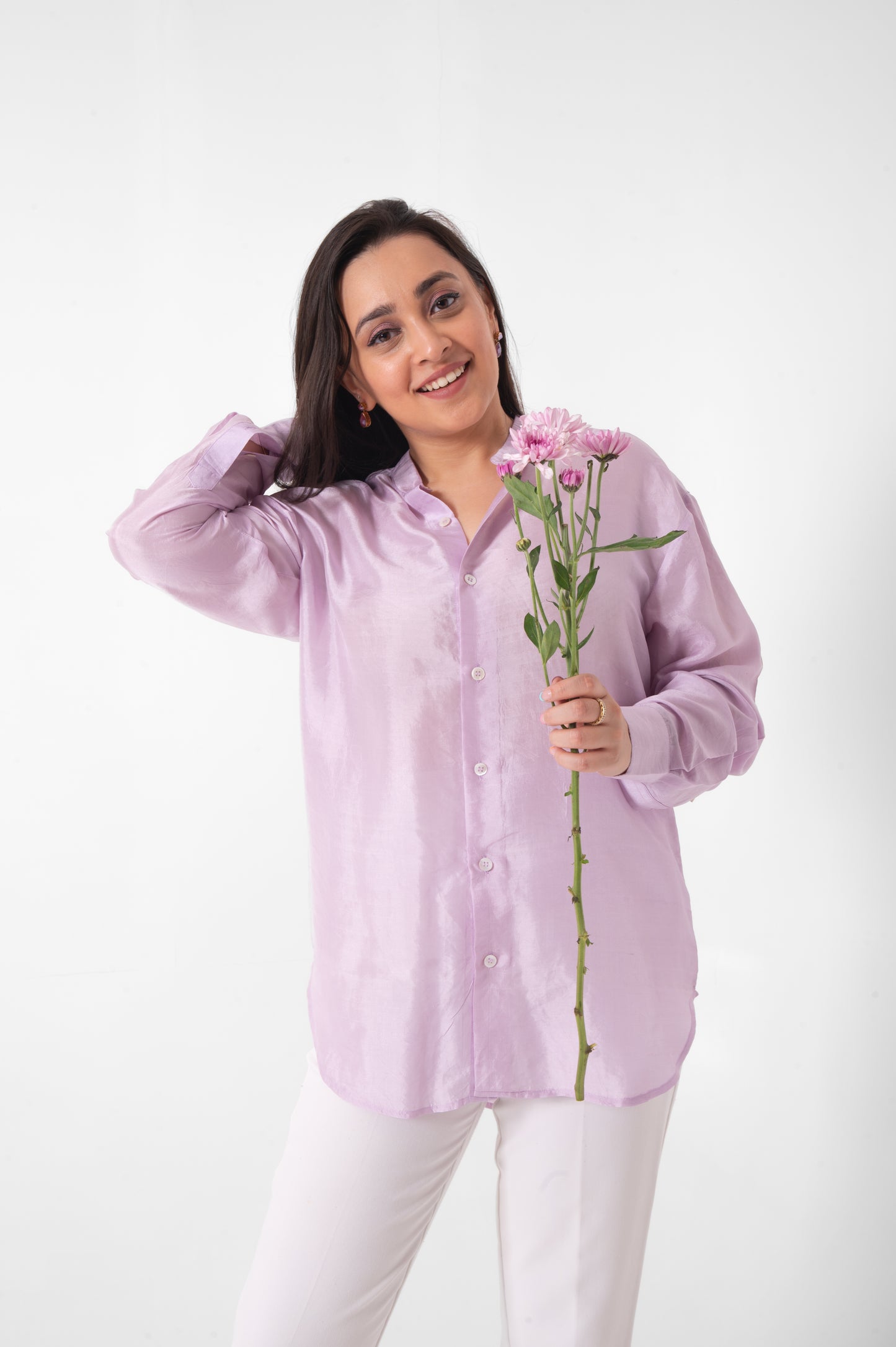 Lavender Mulberry Silk Shirt in Full Sleeve