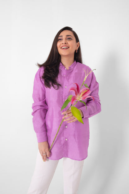 Lilac Mulberry Silk Shirt in Full Sleeves