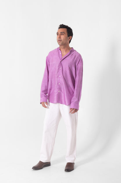 Lilac Mulberry Silk Shirt in Full Sleeves