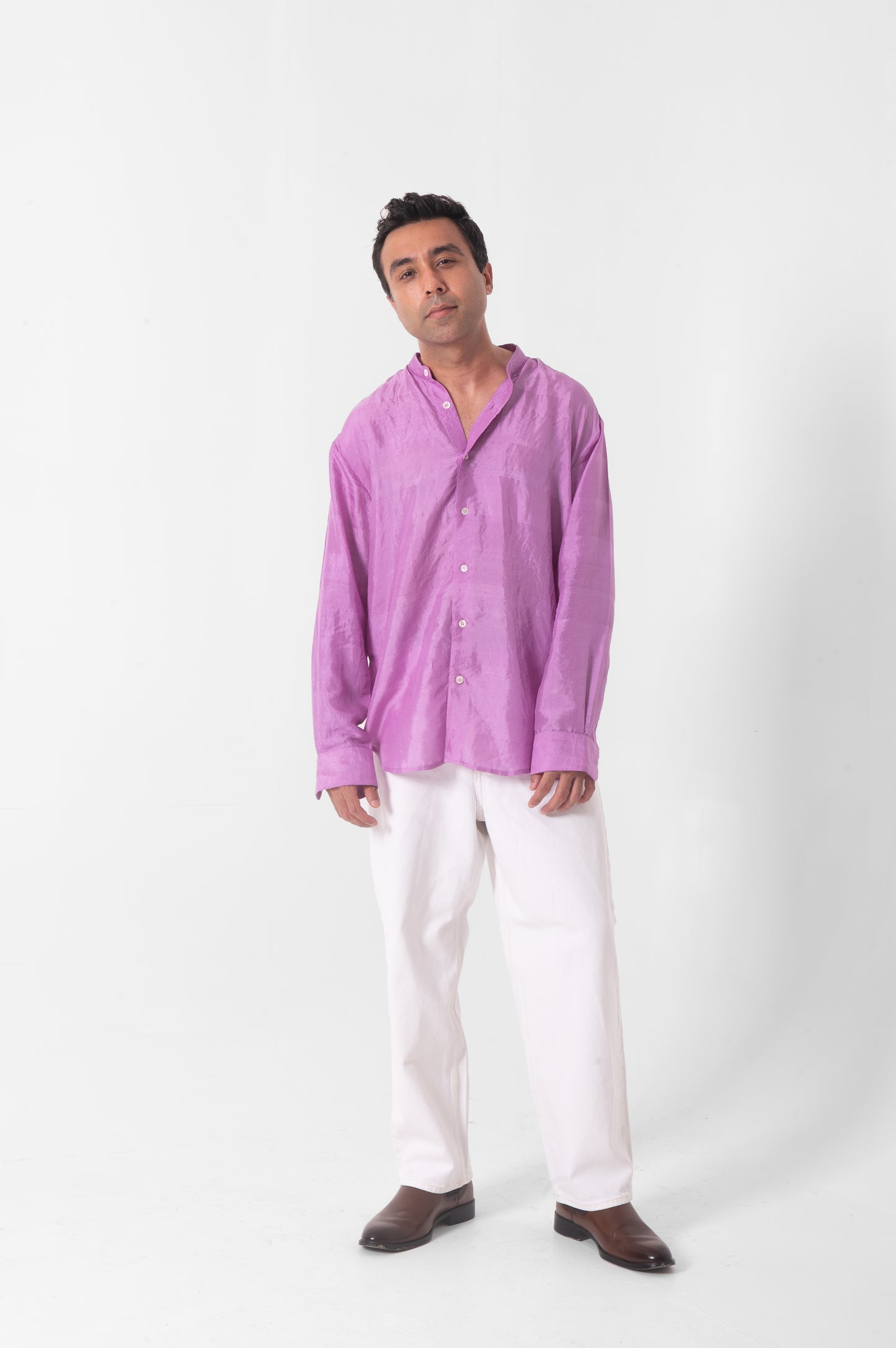 Lilac Mulberry Silk Shirt in Full Sleeves