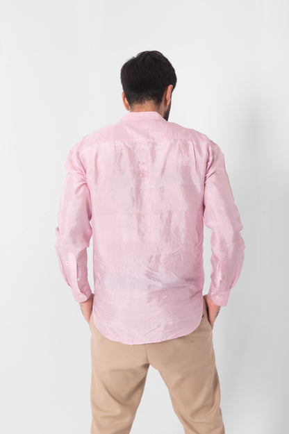 Blush Pink Mulberry Silk Shirt in Full Sleeves