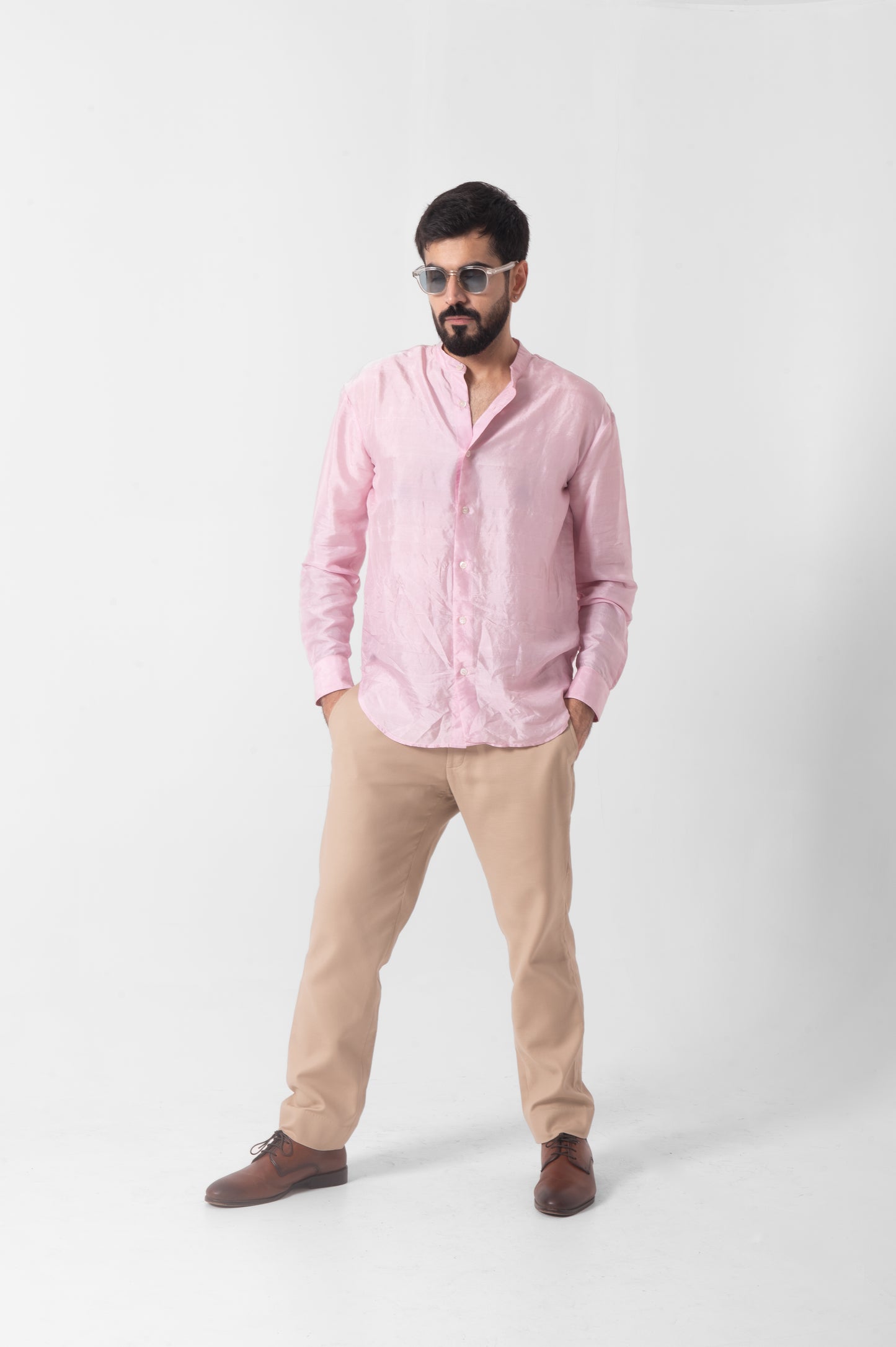 Blush Pink Mulberry Silk Shirt in Full Sleeves