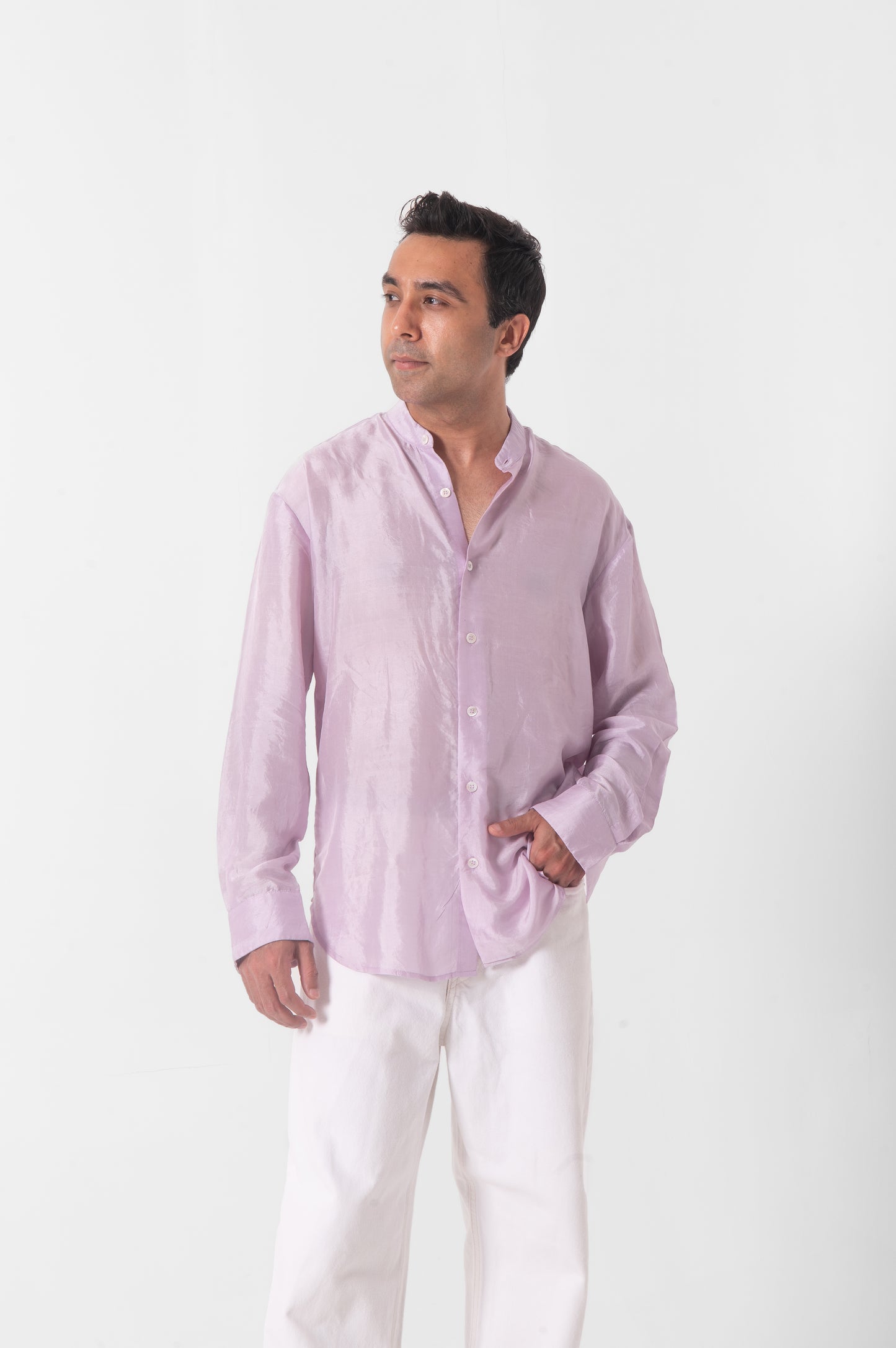 Lavender Mulberry Silk Shirt in Full Sleeve